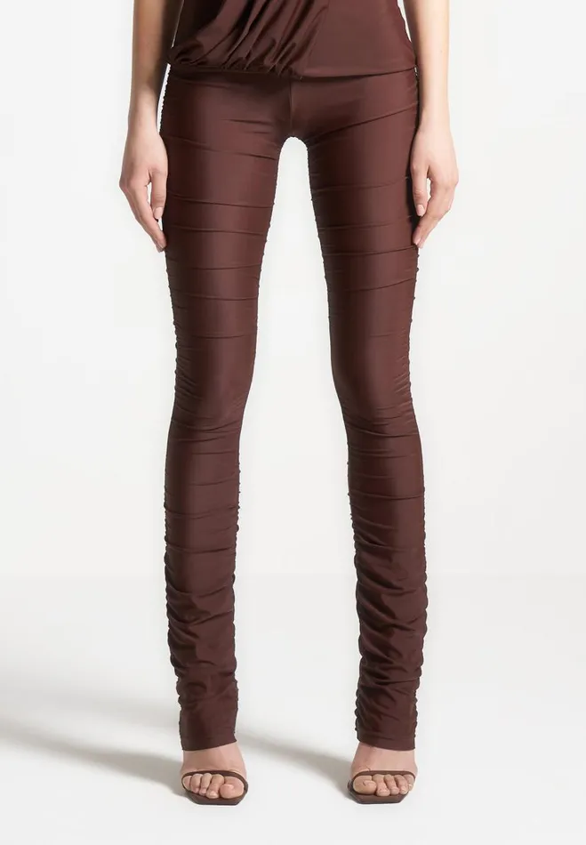 Manire De Voir Matching Sets Manire De Voir Woman Ruched Fit And Flare Leggings 8211 Brown