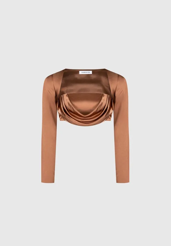 Manire De Voir Matching Sets Manire De Voir Woman Satin Drape Bandeau Bolero Top 8211 Bronze