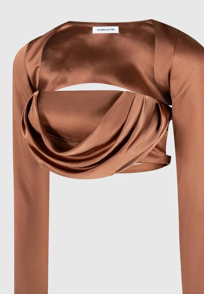 Manire De Voir Matching Sets Manire De Voir Woman Satin Drape Bandeau Bolero Top 8211 Bronze