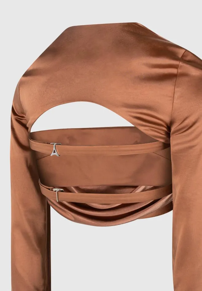 Manire De Voir Matching Sets Manire De Voir Woman Satin Drape Bandeau Bolero Top 8211 Bronze