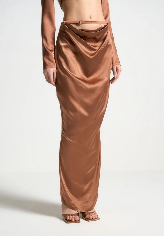 Manire De Voir Matching Sets Manire De Voir Woman Satin Drape Belted Maxi Skirt 8211 Bronze