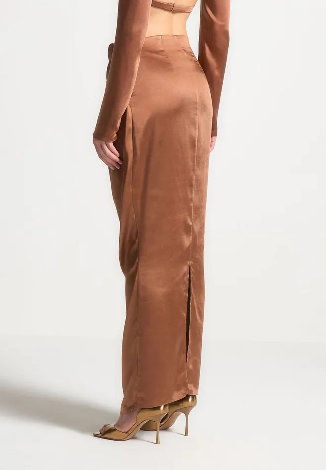 Manire De Voir Matching Sets Manire De Voir Woman Satin Drape Belted Maxi Skirt 8211 Bronze