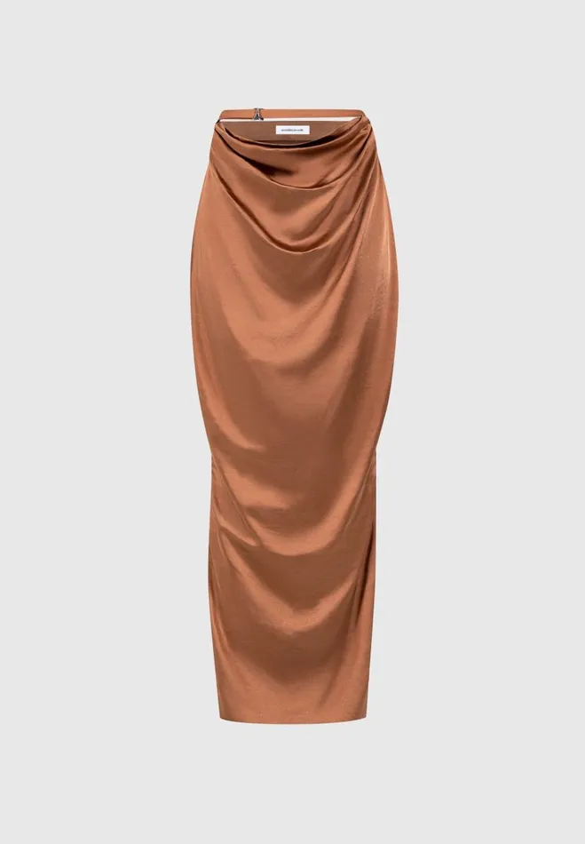 Manire De Voir Matching Sets Manire De Voir Woman Satin Drape Belted Maxi Skirt 8211 Bronze