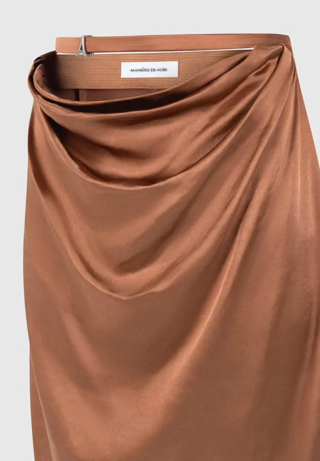 Manire De Voir Matching Sets Manire De Voir Woman Satin Drape Belted Maxi Skirt 8211 Bronze