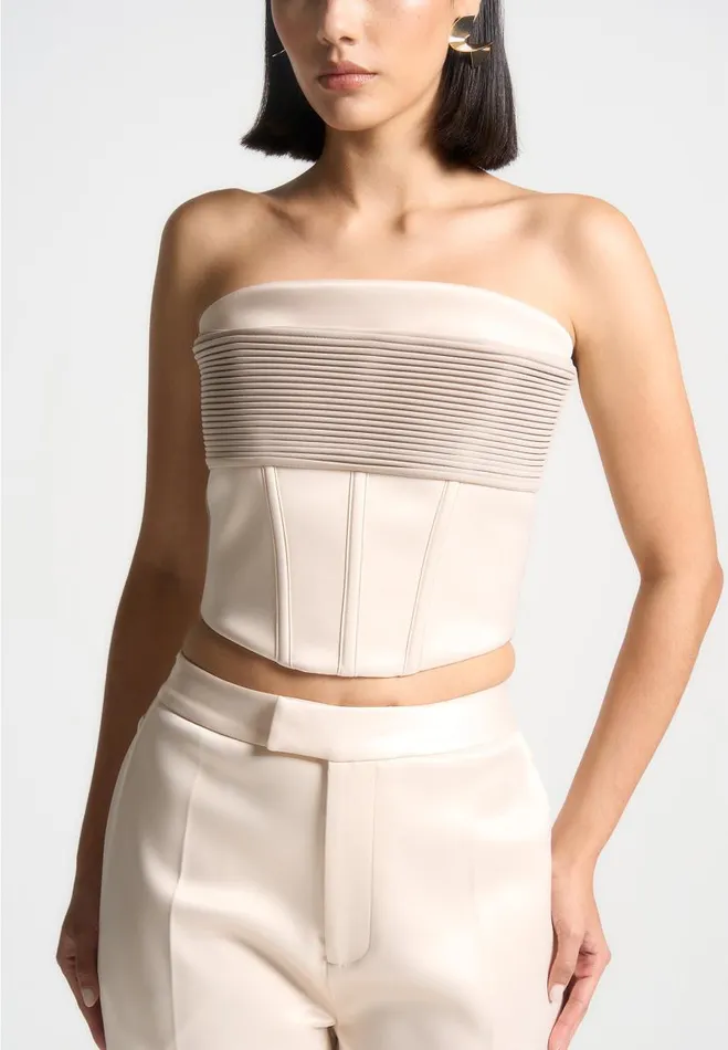 Manire De Voir Matching Sets Manire De Voir Woman Satin Pintuck Bandeau Corset Top 8211 Champagne Manire De Voir Matching Sets Manire De Voir Woman Satin Pintuck Bandeau Corset Top 8211 Champagne