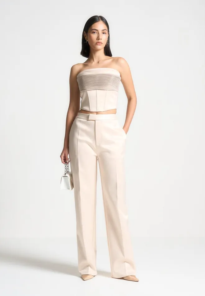 Manire De Voir Matching Sets Manire De Voir Woman Satin Pintuck Bandeau Corset Top 8211 Champagne