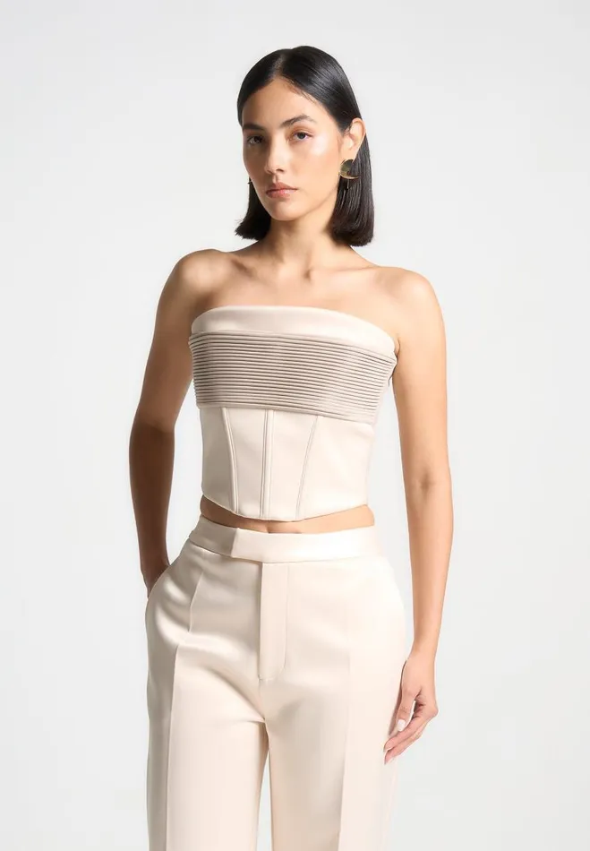 Manire De Voir Matching Sets Manire De Voir Woman Satin Pintuck Bandeau Corset Top 8211 Champagne