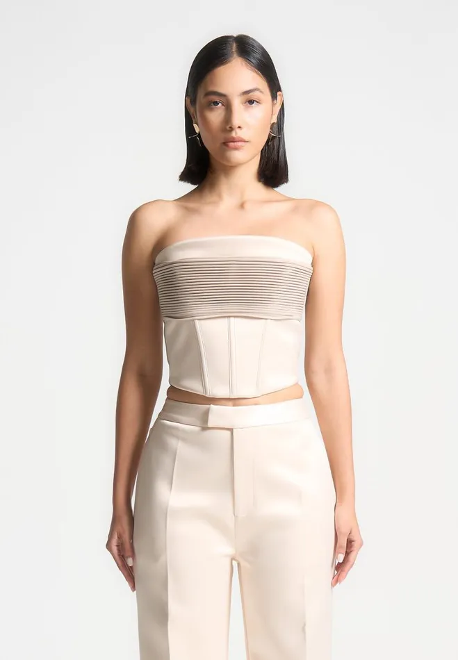 Manire De Voir Matching Sets Manire De Voir Woman Satin Pintuck Bandeau Corset Top 8211 Champagne