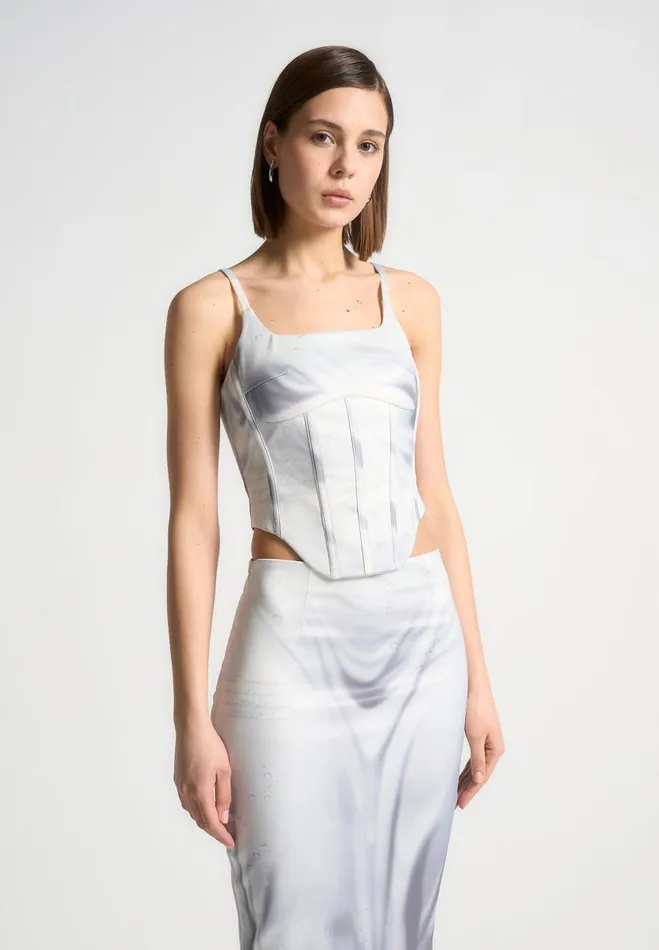 Manire De Voir Matching Sets Manire De Voir Woman Satin Renaissance Body Print Corset Top 8211 Off White