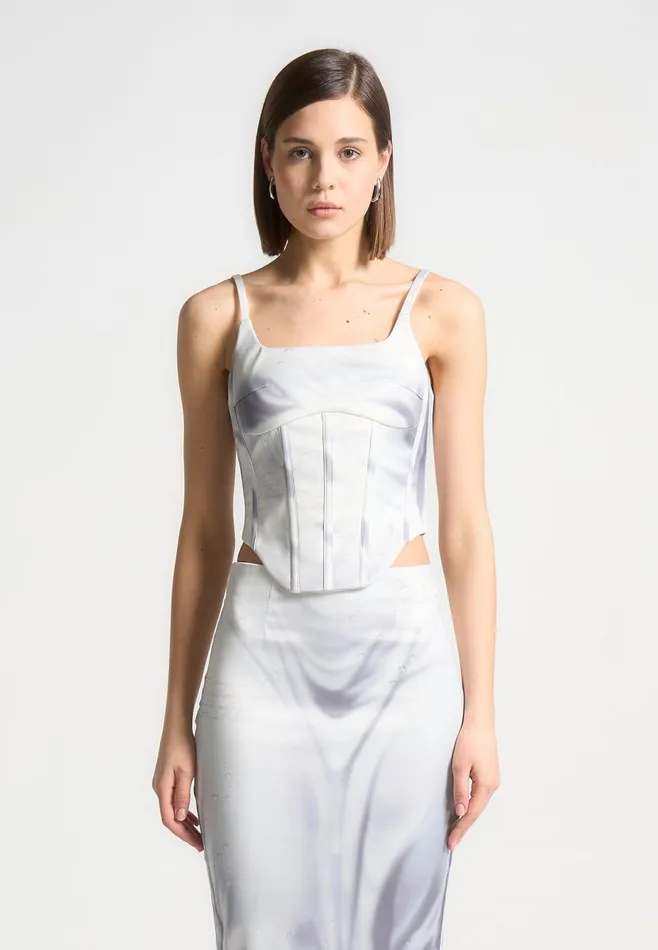 Manire De Voir Matching Sets Manire De Voir Woman Satin Renaissance Body Print Corset Top 8211 Off White