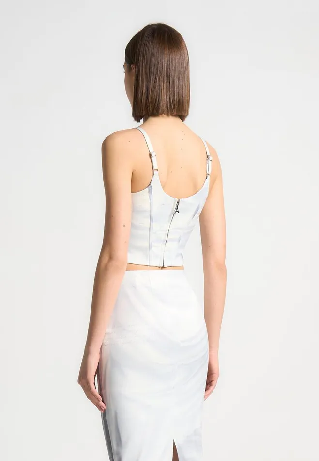 Manire De Voir Matching Sets Manire De Voir Woman Satin Renaissance Body Print Corset Top 8211 Off White