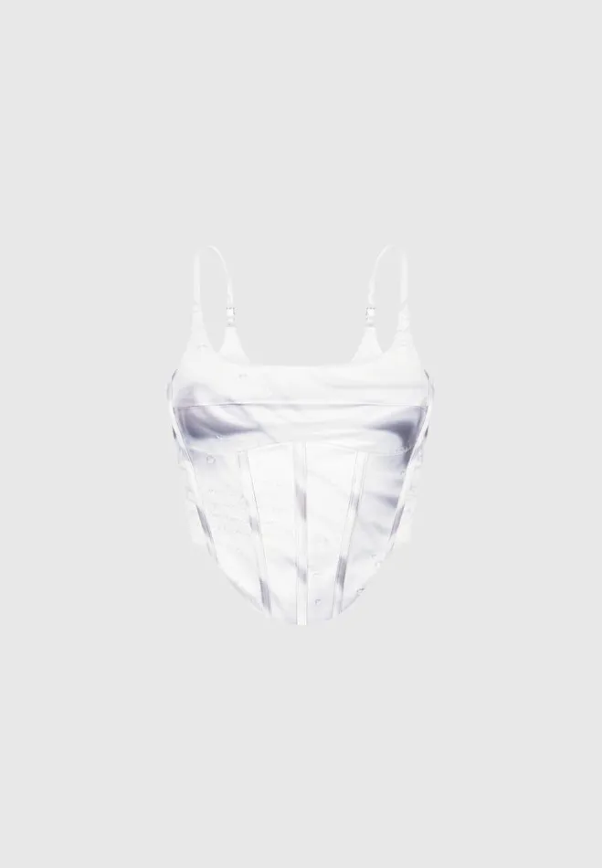 Manire De Voir Matching Sets Manire De Voir Woman Satin Renaissance Body Print Corset Top 8211 Off White
