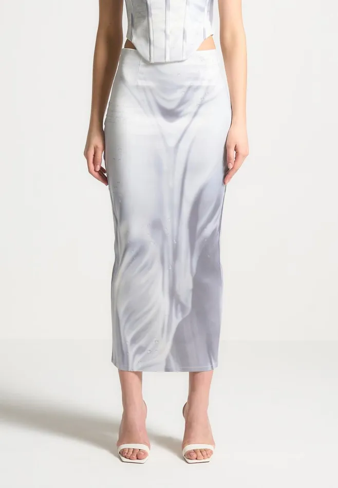 Manire De Voir Matching Sets Manire De Voir Woman Satin Renaissance Body Print Midaxi Skirt 8211 Off White