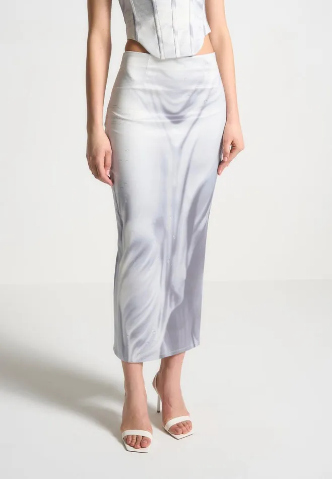 Manire De Voir Matching Sets Manire De Voir Woman Satin Renaissance Body Print Midaxi Skirt 8211 Off White