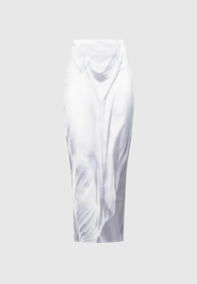 Manire De Voir Matching Sets Manire De Voir Woman Satin Renaissance Body Print Midaxi Skirt 8211 Off White