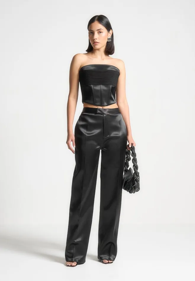 Manire De Voir Matching Sets Manire De Voir Woman Satin Tailored Trousers 8211 Black Manire De Voir Matching Sets Manire De Voir Woman Satin Tailored Trousers 8211 Black