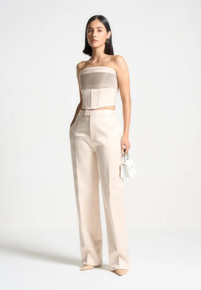 Manire De Voir Matching Sets Manire De Voir Woman Satin Tailored Trousers 8211 Champagne Manire De Voir Matching Sets Manire De Voir Woman Satin Tailored Trousers 8211 Champagne