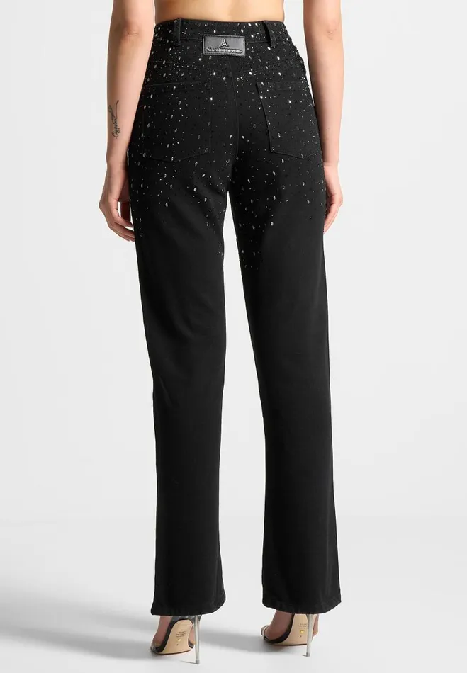 Manire De Voir Matching Sets Manire De Voir Woman Scattered Rhinestone Mini Flare Jeans 8211 Black