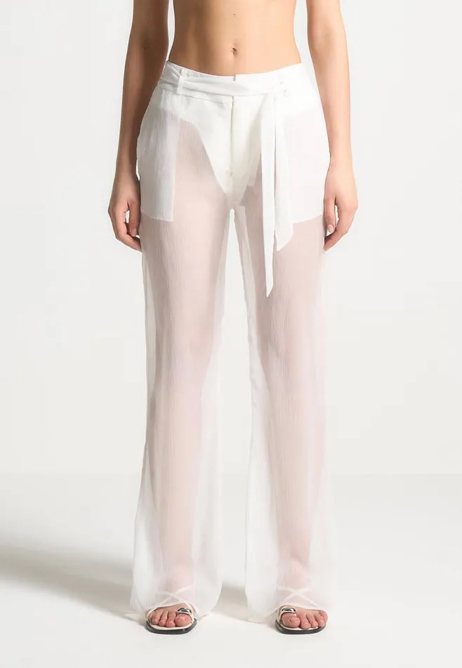 Manire De Voir Matching Sets Manire De Voir Woman Sheer Belted Trousers 8211 White Manire De Voir Matching Sets Manire De Voir Woman Sheer Belted Trousers 8211 White