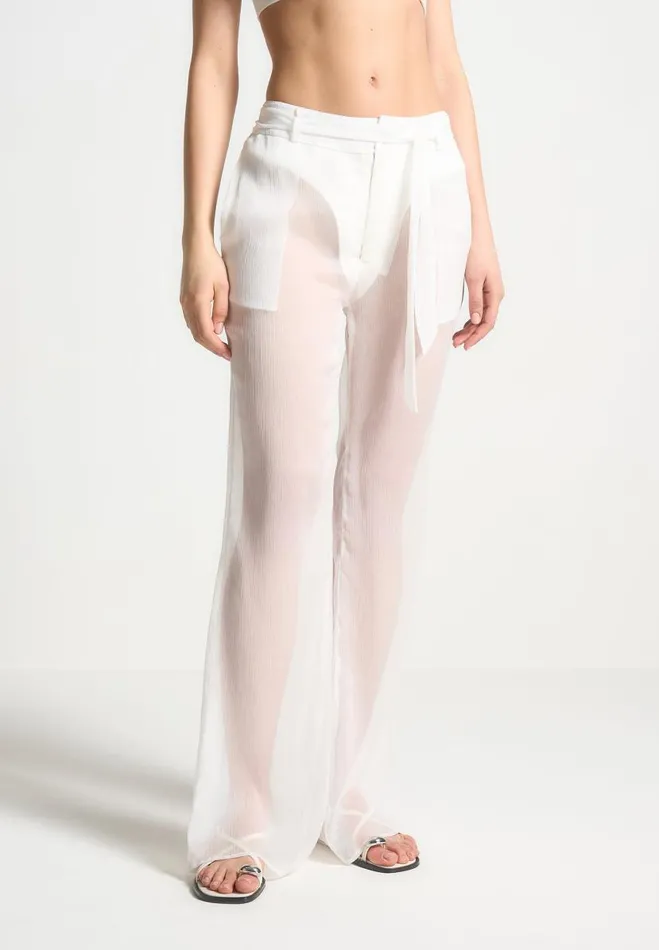 Manire De Voir Matching Sets Manire De Voir Woman Sheer Belted Trousers 8211 White