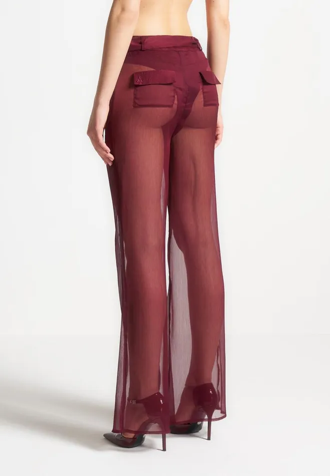 Manire De Voir Matching Sets Manire De Voir Woman Sheer Belted Trousers 8211 Wine Red