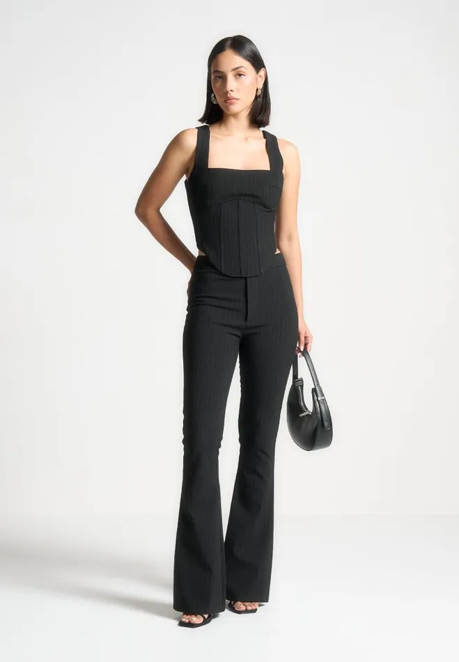 Manire De Voir Matching Sets Manire De Voir Woman Square Neck Pinstripe Corset Top 8211 Black