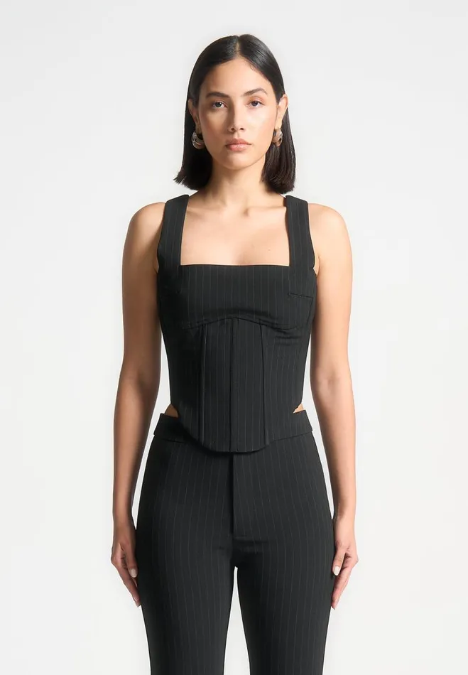 Manire De Voir Matching Sets Manire De Voir Woman Square Neck Pinstripe Corset Top 8211 Black