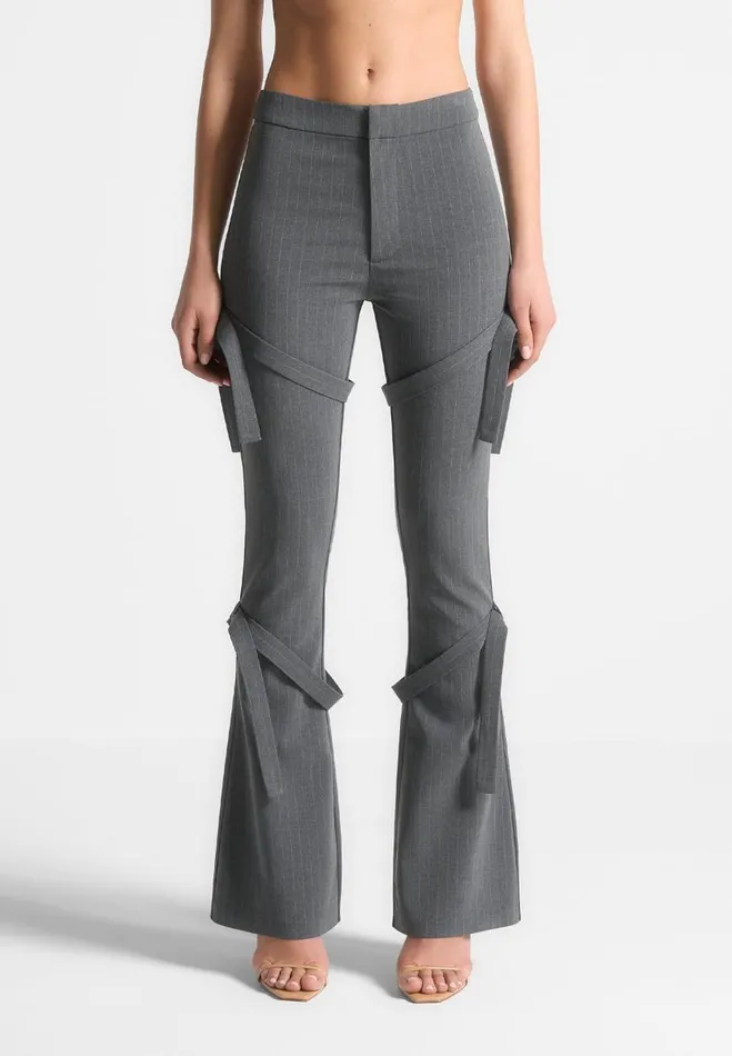 Manire De Voir Matching Sets Manire De Voir Woman Strap Detail Pinstripe Fit And Flare Leggings 8211 Grey