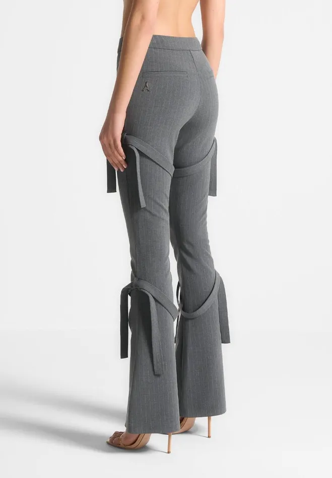 Manire De Voir Matching Sets Manire De Voir Woman Strap Detail Pinstripe Fit And Flare Leggings 8211 Grey