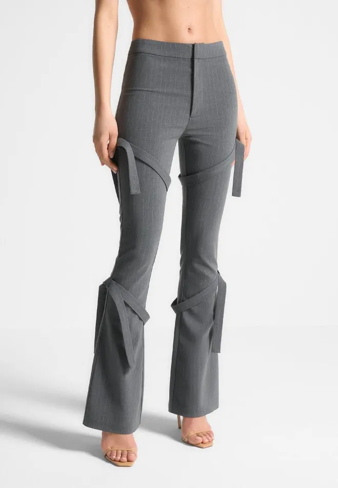 Manire De Voir Matching Sets Manire De Voir Woman Strap Detail Pinstripe Fit And Flare Leggings 8211 Grey