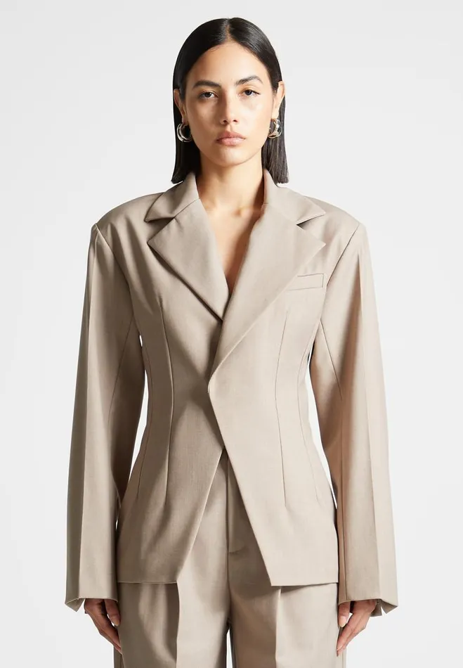 Manire De Voir Matching Sets Manire De Voir Woman Tailored Double Breasted Blazer 8211 Taupe