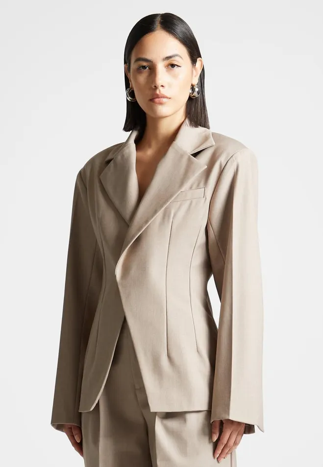 Manire De Voir Matching Sets Manire De Voir Woman Tailored Double Breasted Blazer 8211 Taupe