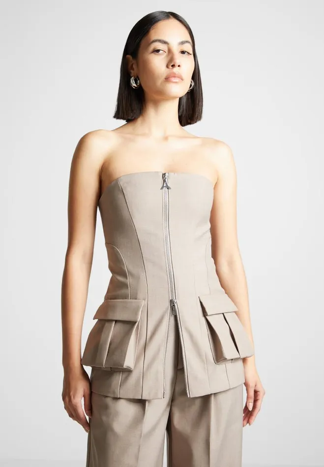 Manire De Voir Matching Sets Manire De Voir Woman Tailored Longline Bandeau Top 8211 Taupe Manire De Voir Matching Sets Manire De Voir Woman Tailored Longline Bandeau Top 8211 Taupe