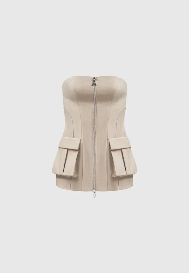Manire De Voir Matching Sets Manire De Voir Woman Tailored Longline Bandeau Top 8211 Taupe