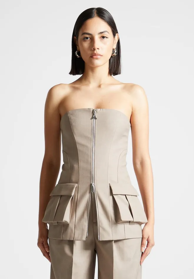 Manire De Voir Matching Sets Manire De Voir Woman Tailored Longline Bandeau Top 8211 Taupe