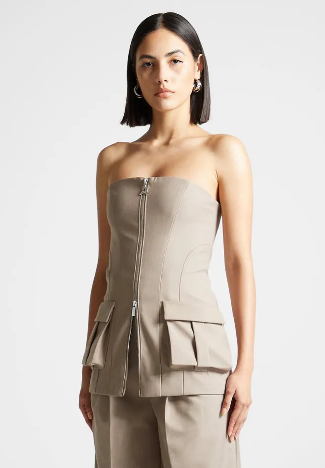 Manire De Voir Matching Sets Manire De Voir Woman Tailored Longline Bandeau Top 8211 Taupe