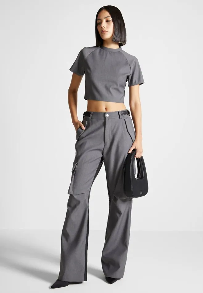Manire De Voir Matching Sets Manire De Voir Woman Tailored Mock Neck Top 8211 GreyBlack