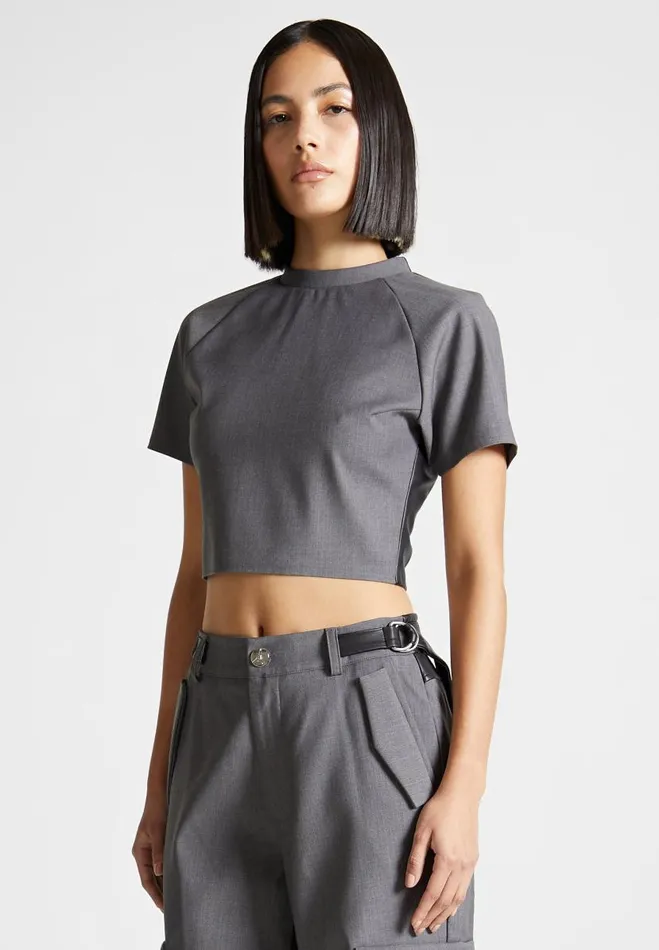 Manire De Voir Matching Sets Manire De Voir Woman Tailored Mock Neck Top 8211 GreyBlack