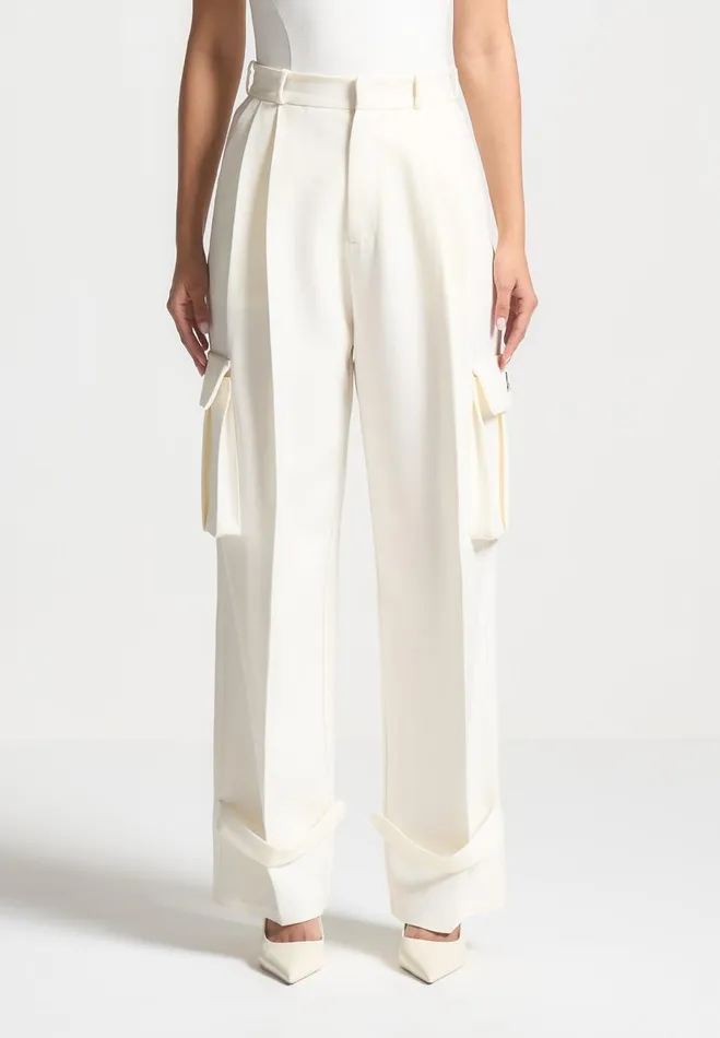 Manire De Voir Matching Sets Manire De Voir Woman Tailored Pleated Cargo Trousers 8211 Cream