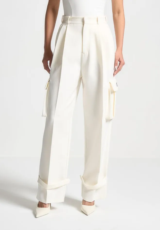 Manire De Voir Matching Sets Manire De Voir Woman Tailored Pleated Cargo Trousers 8211 Cream