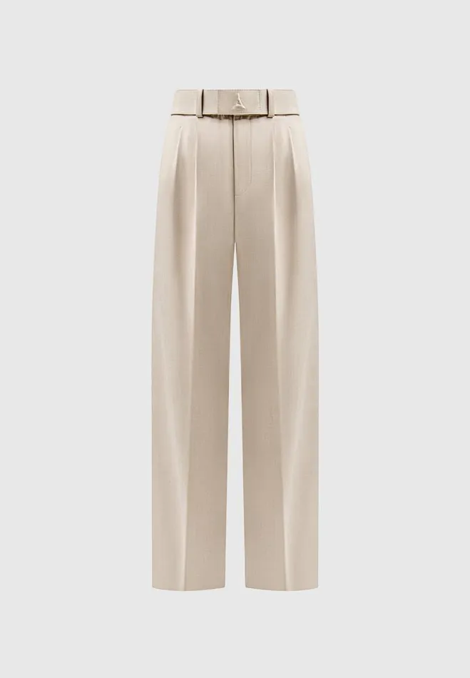 Manire De Voir Matching Sets Manire De Voir Woman Tailored Pleated Trousers With Eiffel Belt 8211 Taupe