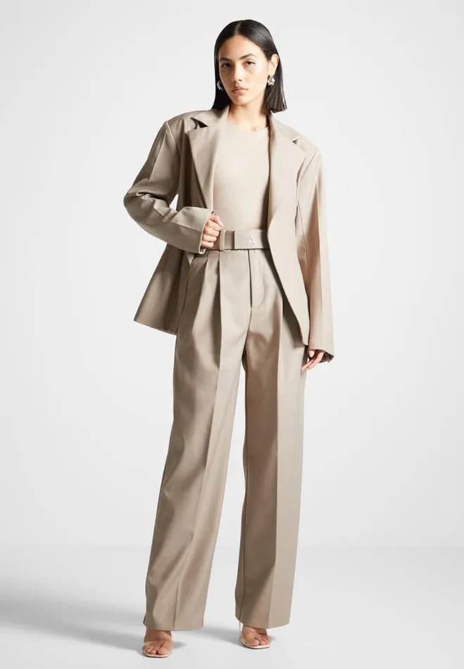 Manire De Voir Matching Sets Manire De Voir Woman Tailored Pleated Trousers With Eiffel Belt 8211 Taupe