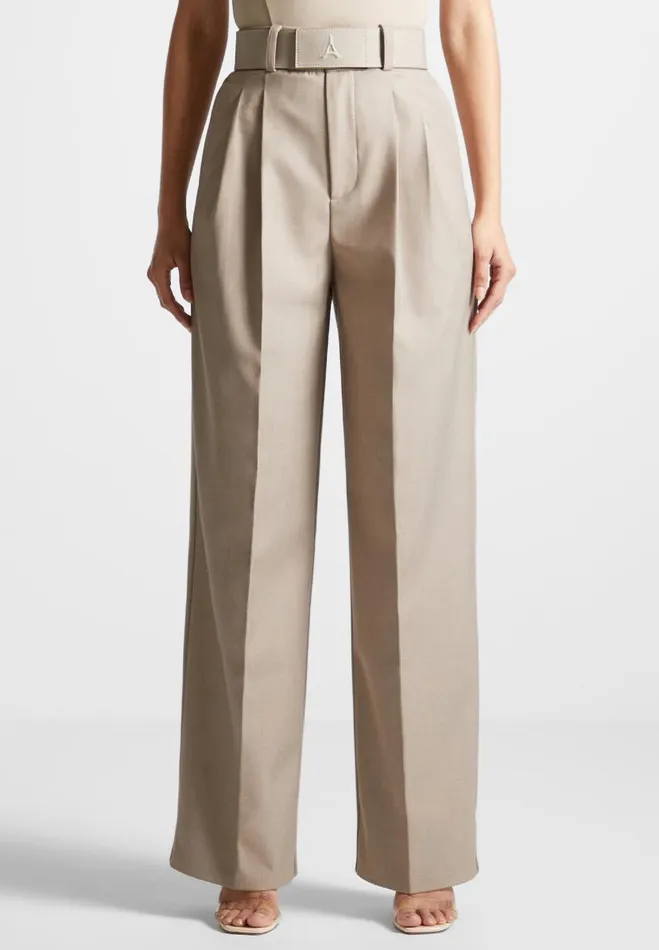 Manire De Voir Matching Sets Manire De Voir Woman Tailored Pleated Trousers With Eiffel Belt 8211 Taupe