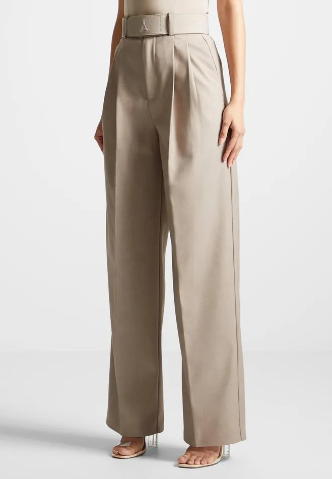 Manire De Voir Matching Sets Manire De Voir Woman Tailored Pleated Trousers With Eiffel Belt 8211 Taupe