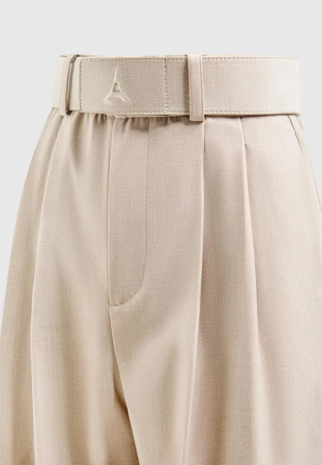 Manire De Voir Matching Sets Manire De Voir Woman Tailored Pleated Trousers With Eiffel Belt 8211 Taupe