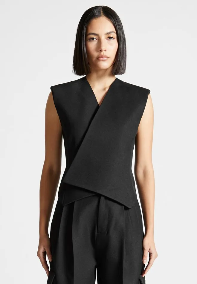 Manire De Voir Matching Sets Manire De Voir Woman Tailored Wrap Waistcoat 8211 Black Manire De Voir Matching Sets Manire De Voir Woman Tailored Wrap Waistcoat 8211 Black