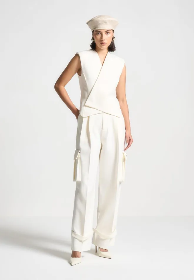 Manire De Voir Matching Sets Manire De Voir Woman Tailored Wrap Waistcoat 8211 Cream Manire De Voir Matching Sets Manire De Voir Woman Tailored Wrap Waistcoat 8211 Cream
