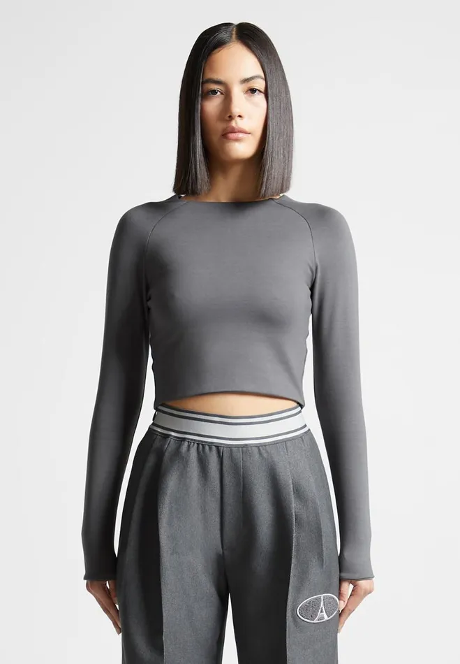 Manire De Voir Matching Sets Manire De Voir Woman ternelle Long Sleeve Crop Top 8211 Grey Manire De Voir Matching Sets Manire De Voir Woman ternelle Long Sleeve Crop Top 8211 Grey