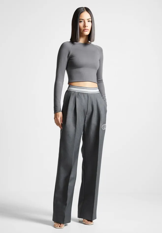 Manire De Voir Matching Sets Manire De Voir Woman ternelle Long Sleeve Crop Top 8211 Grey