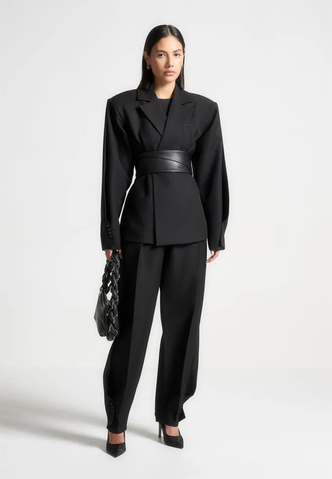 Manire De Voir Matching Sets Manire De Voir Woman Twist Sleeve Tailored Blazer With Belt 8211 Black